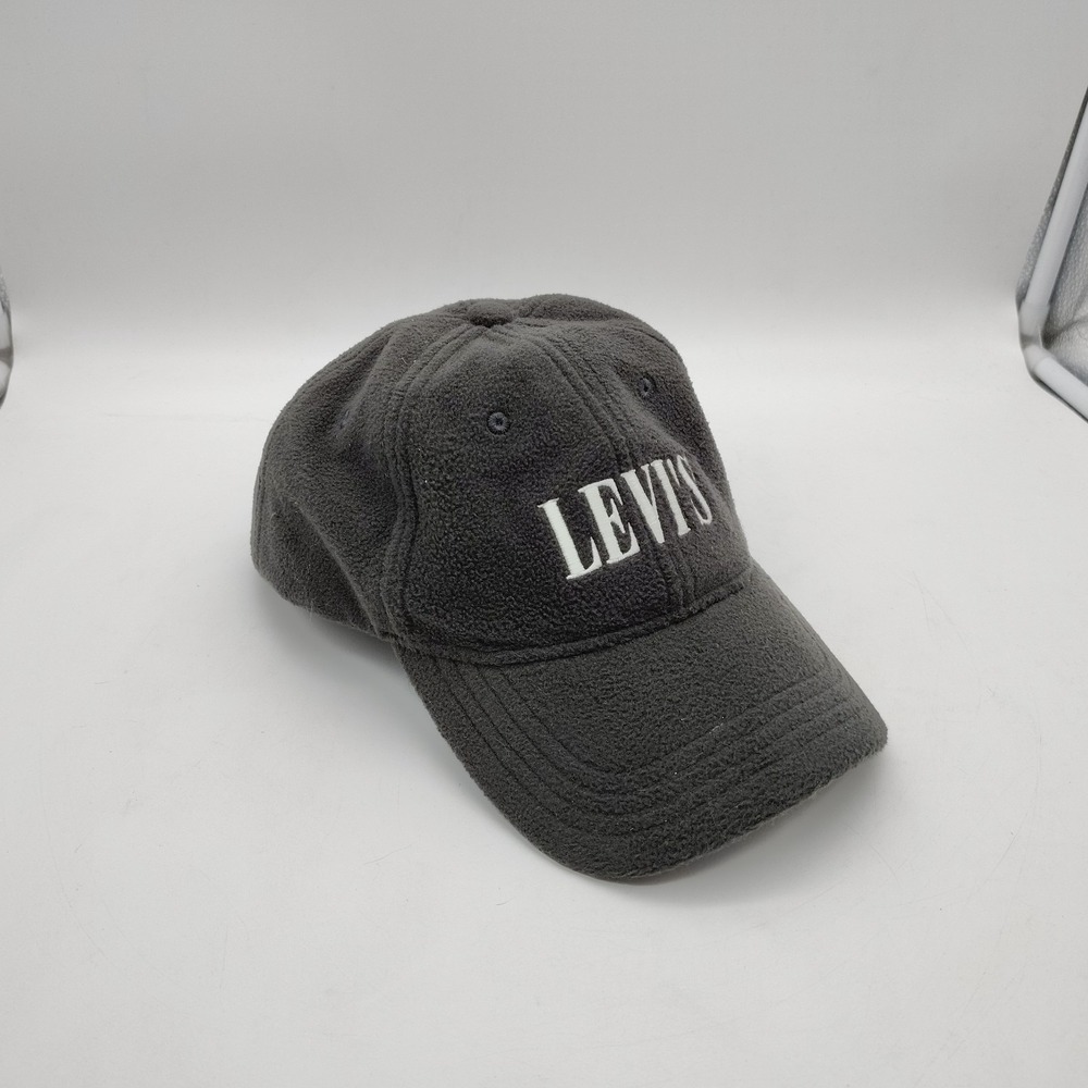 Levi's Polar Fleece Serif Baseball Snapback Hat Heather Grey Red Tab